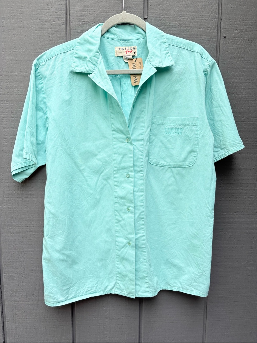 Vintage The Limited Seafoam Short-Sleeve Button-Up Shirt Sz 14